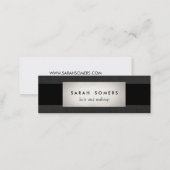 Modern Silver Black Linen Striped Makeup and Hair Mini Business Card (Front/Back)