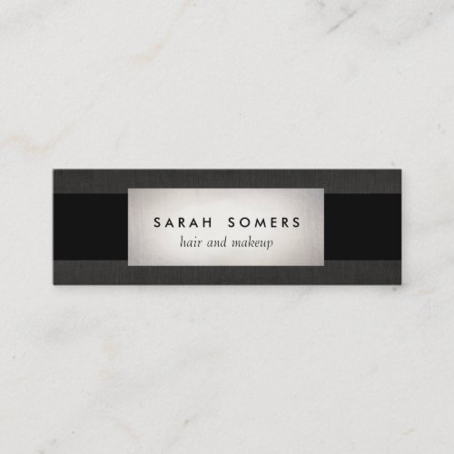 Modern Silver Black Linen Striped Makeup and Hair Business Cards