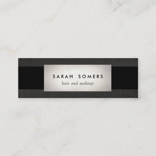 Customizable Modern Silver Black Linen Striped Makeup and Hair Business Cards