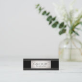 Modern Silver Black Linen Striped Makeup and Hair Mini Business Card (Standing Front)