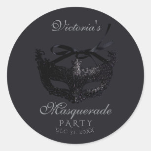 Modern Silver Black Masquerade Party Classic Round Sticker
