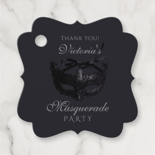 Modern Silver Black Masquerade Party Favor Tags