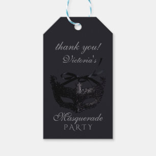 Modern Silver Black Masquerade Party Gift Tags
