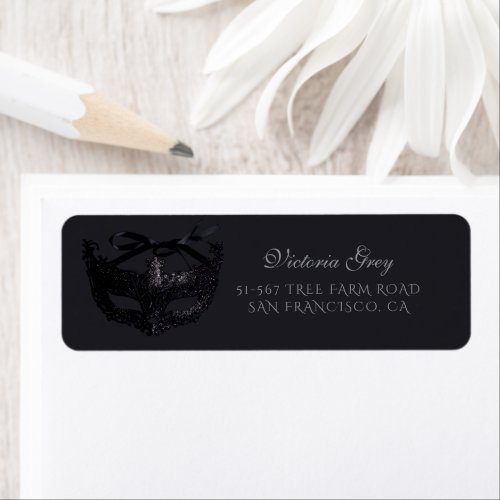 Modern Silver Black Masquerade Party  Label