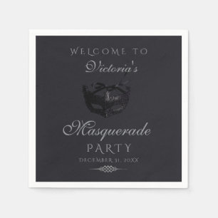 Modern Silver Black Masquerade Party Napkins