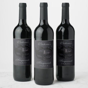 Modern Silver Black Masquerade Party Wine Label