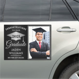 Modern Silver Black PHOTO 2026 Graduation Large Car Magnet