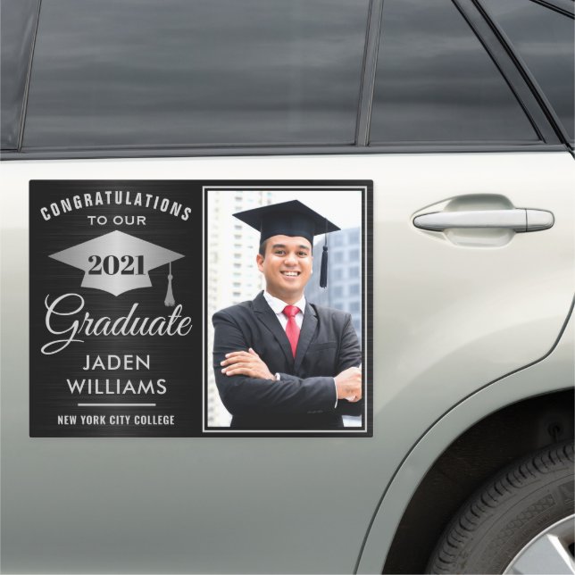 Modern Silver Black PHOTO 2026 Graduation Large Car Magnet (In Situ)
