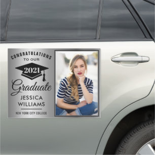 Modern Silver Black PHOTO Graduation Large Car Magnet