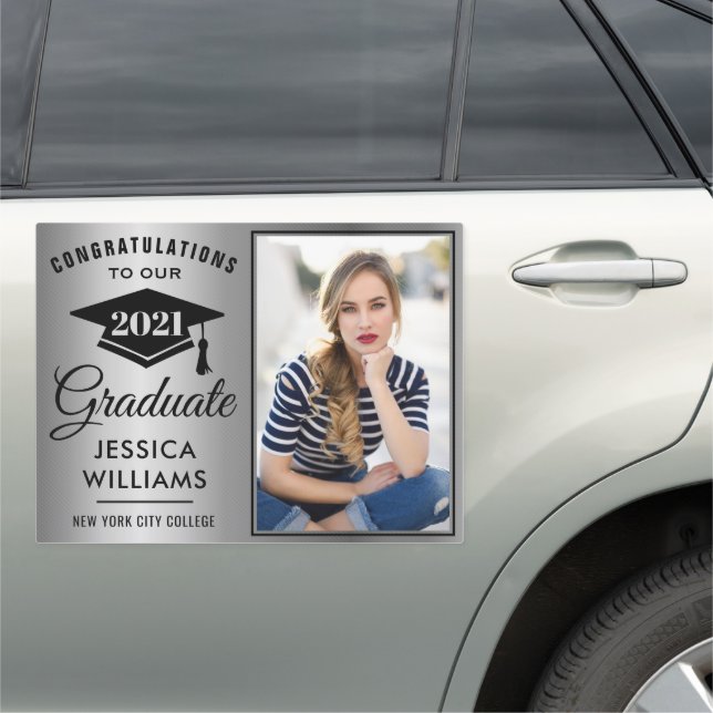 Modern Silver Black PHOTO Graduation Large Car Magnet (In Situ)