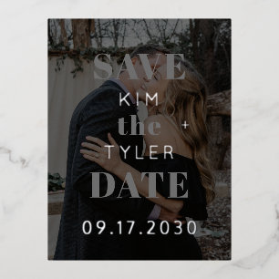 Modern silver black photo wedding save the date foil invitation postcard