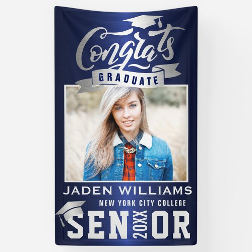 Modern Silver Blue Graduation Class of 2024 PHOTO Banner