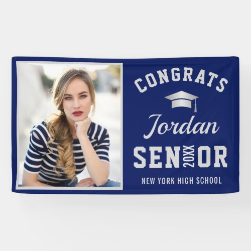 Modern Silver Blue Graduation Class of 2024 PHOTO Banner