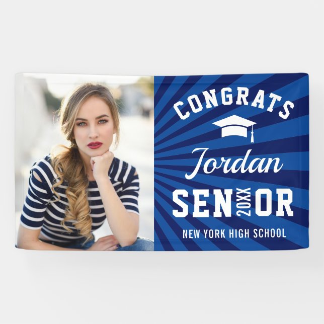 Modern Silver Blue Graduation Class of 2026 PHOTO Banner (Horizontal)