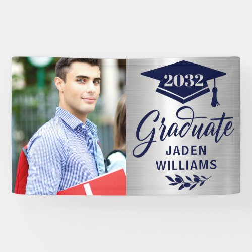 Modern Silver Blue PHOTO Graduation Graduate Banner