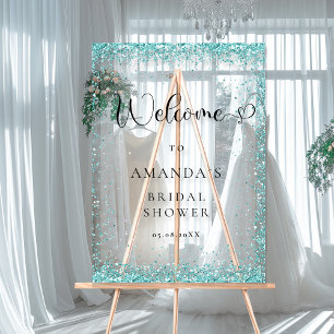 Modern, Silver, Blue Welcome Bridal Shower Acrylic Sign