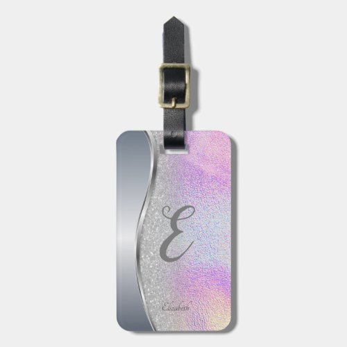 Modern Silver BokehHolographic Monogram Luggage Tag