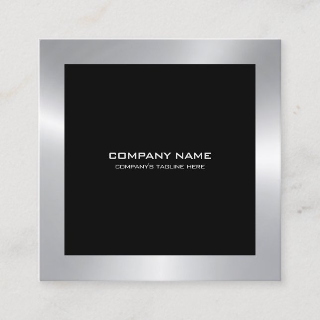 Modern Silver border on black Square Business Card (Front)