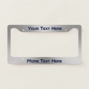 Modern Silver Brushed Metal Look Dark Blue Text License Plate Frame