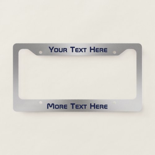 Modern Silver Brushed Metal Look Dark Blue Text  License Plate Frame