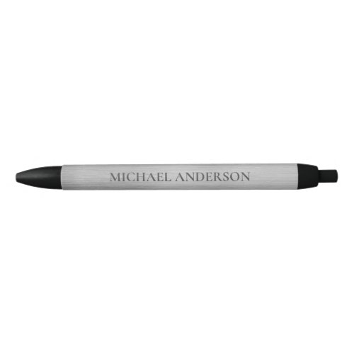 Modern Silver Brushed Metal Monogram Name Black Ink Pen