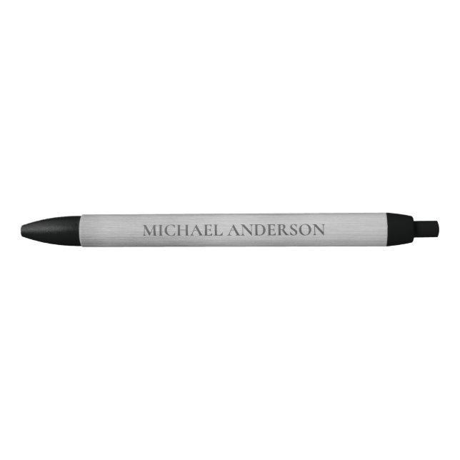 Modern Silver Brushed Metal Monogram Name Pen (Front)