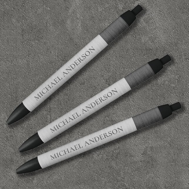 Modern Silver Brushed Metal Monogram Name Pen (Sophisticated silver and grey brushed metal pens. Personalize them with your name!)