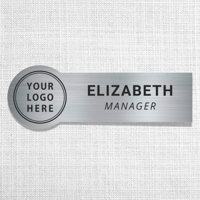 Modern Silver Business Company Logo Name Tag (Creator Uploaded)