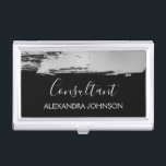 Modern Silver Business Foil Brush Stroke Business Card Case<br><div class="desc">Silver and Black Foil Brush Stroke Trendy Consultant Minimalist Business Card Holder with white hand lettered elegant typography for the monogram. The Foil Brush Stroke Business Card Holder can be customized for any profession. If the profession or name text does not fit your needs,  please contact the designer.</div>