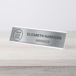 Modern Silver Business Logo Desk Name Plate