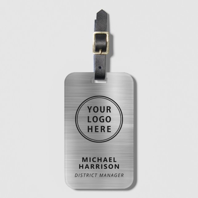 Modern Silver Business Logo Luggage Tag (Front Vertical)