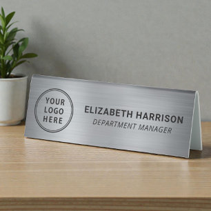 Modern Silver Business Logo Name Table Tent