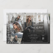 Modern silver chic minimalist photo graduation invitation (Front)