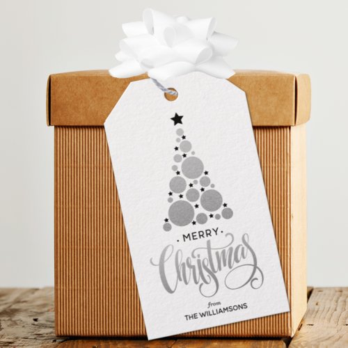 Modern Silver Christmas Tree Holiday Gift Tags