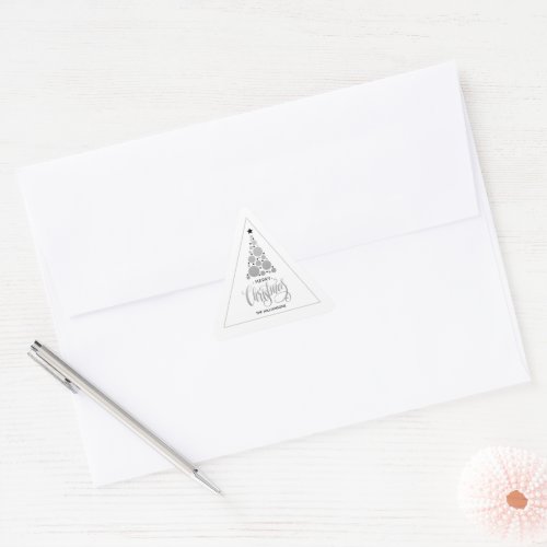 Modern Silver Christmas Tree Holiday Triangle Sticker