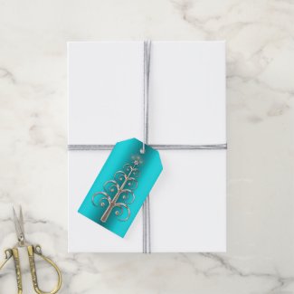 Modern Silver Christmas Tree on Aqua