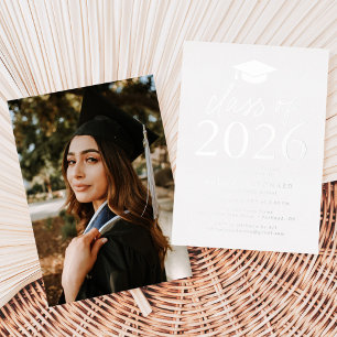 Modern Silver Class of 2026 Graduation Party Foil Invitation