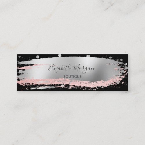 Modern Silver Confetti Brush Stroke Black Mini Business Card