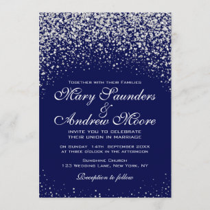 Modern  Silver Confetti on Royal Blue Invitation