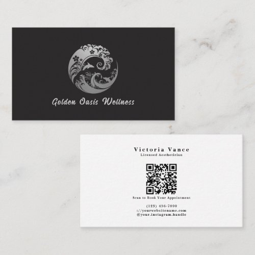 Modern Silver Dolphin Wave Spa Esthetician Business Card