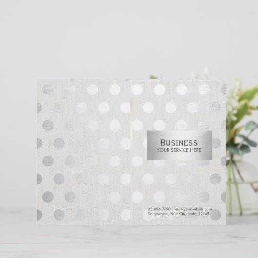 Modern Silver Dots Classy Linen Bi-Fold Brochures (Standing Front)