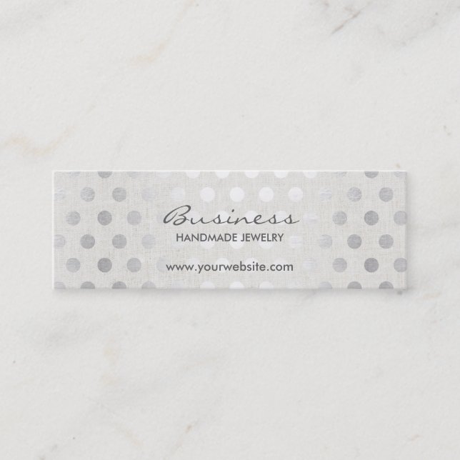 Modern Silver Dots Classy Linen Handmade Jewelry Mini Business Card (Front)