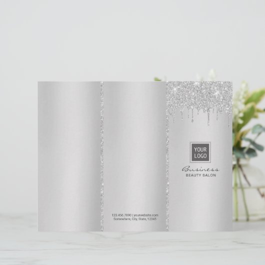 Modern Silver Drip Beauty Salon Tri-Fold Bruchures (Standing Front)