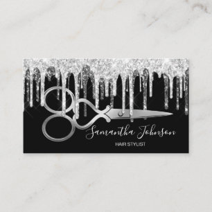 Modern Silver drip hairstylist hairdresser Business Card