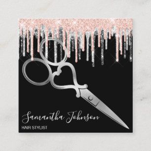 Modern Silver drip hairstylist hairdresser Square Business Card