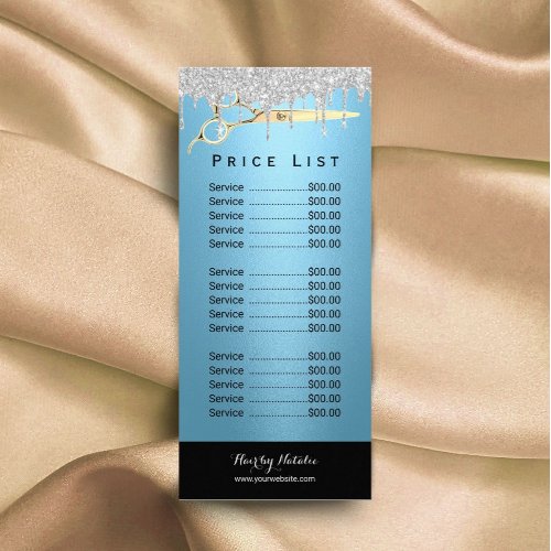 Modern Silver Drips Blue Hair Salon Price List Rack Card