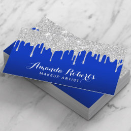Modern Silver Drips Elegant Royal Blue Salon Spa Business Card