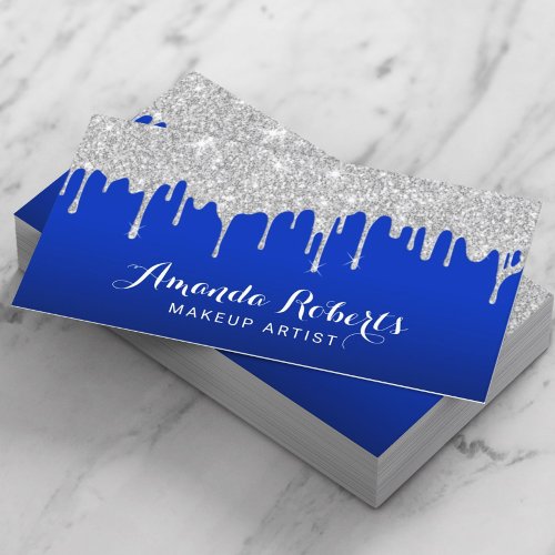 Modern Silver Drips Elegant Royal Blue Salon Spa Business Card