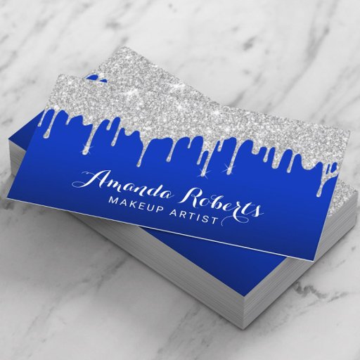 Customizable Modern Silver Drips Elegant Royal Blue Salon Spa Business Card