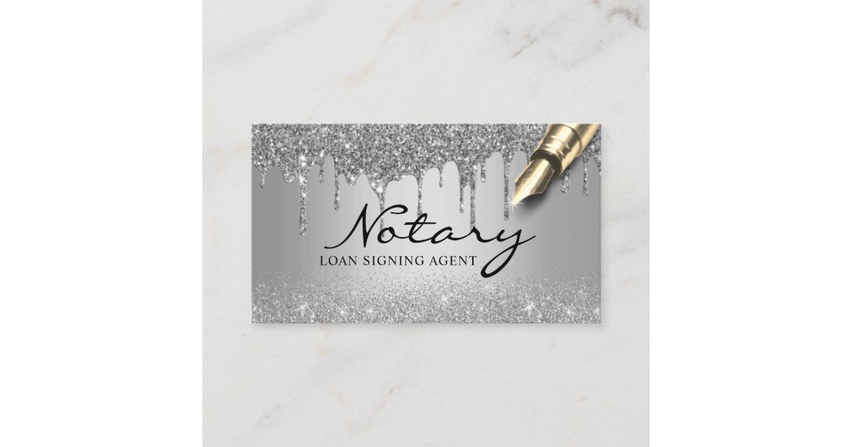 Modern Silver Drips Notary Loan Signing Agent Business Card Zazzle